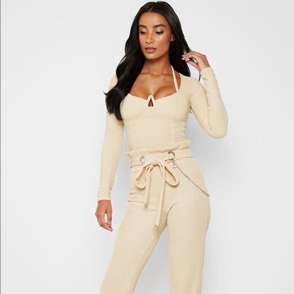 MANIERE DE VOIR Women’s Cream Built In Wire Bra Ribbed Bodysuit 4 UK 0 US XS - Picture 2 of 8